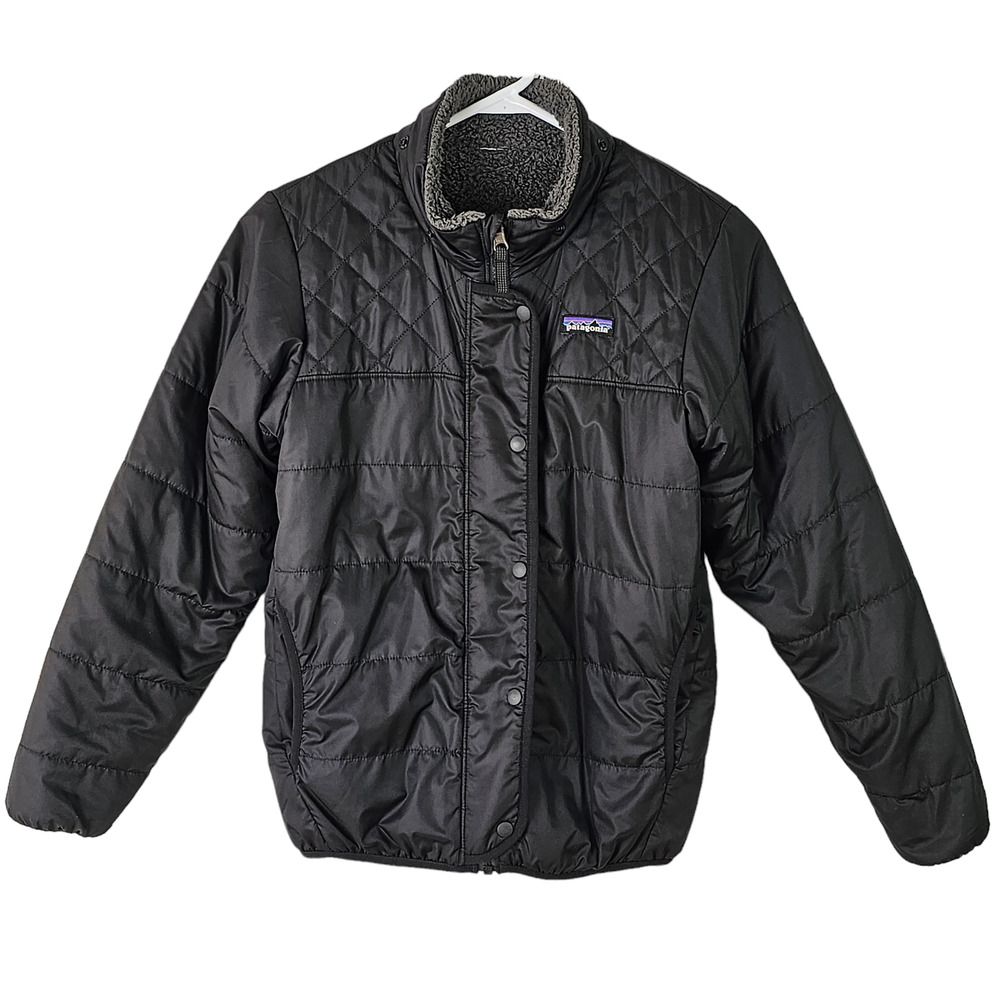 Patagonia girls XL black Dream Song reversible faux fur zip jacket